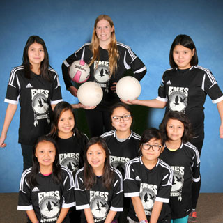 Group portrait of young female volleyball team