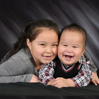 Portrait of two children in studio