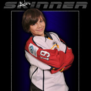 Young boy hockey player posing as a hockey card